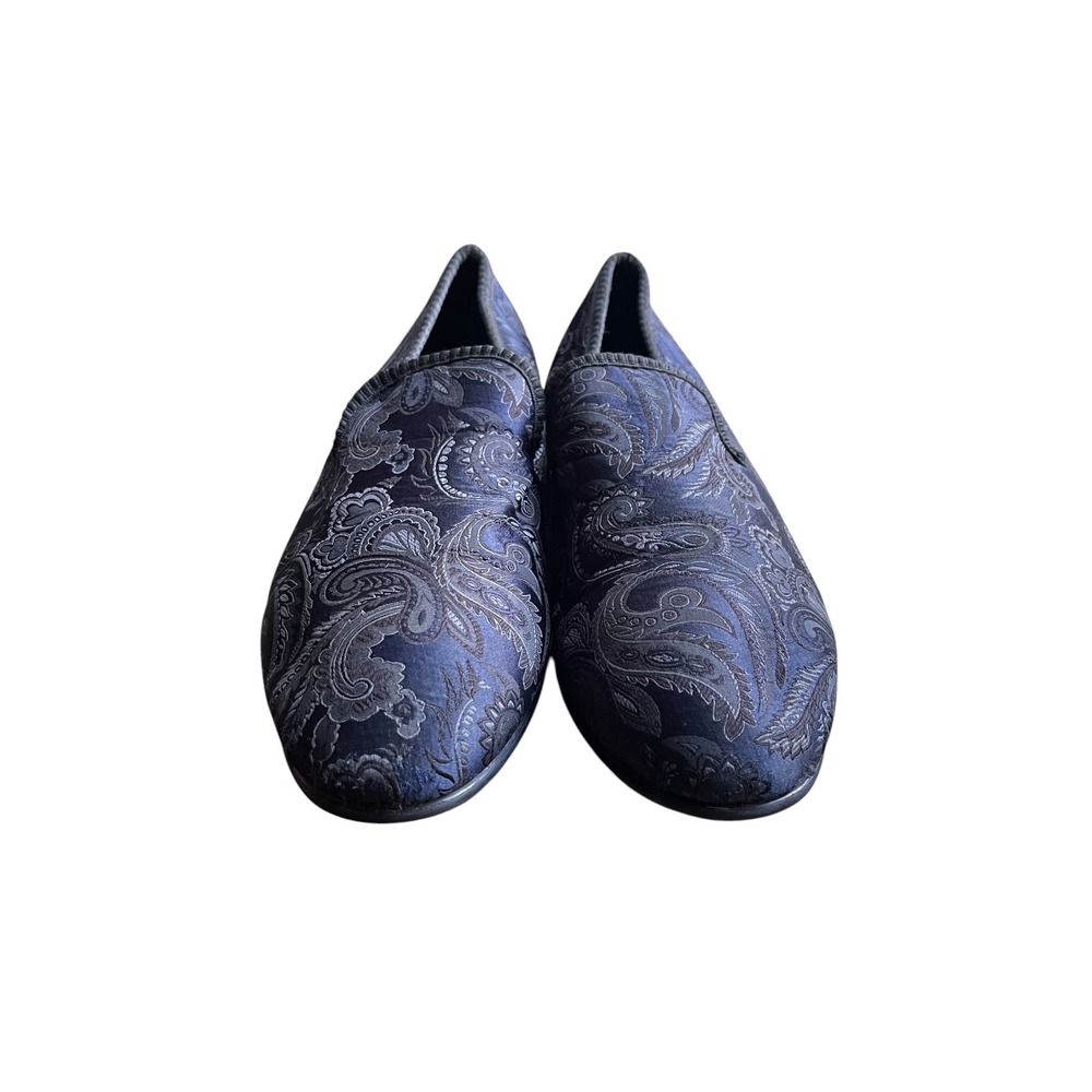 Tallia Enrico Mens 9M Navy Blue Jacquard Paisley Smoking Slipper Loafers - Picture 9 of 9